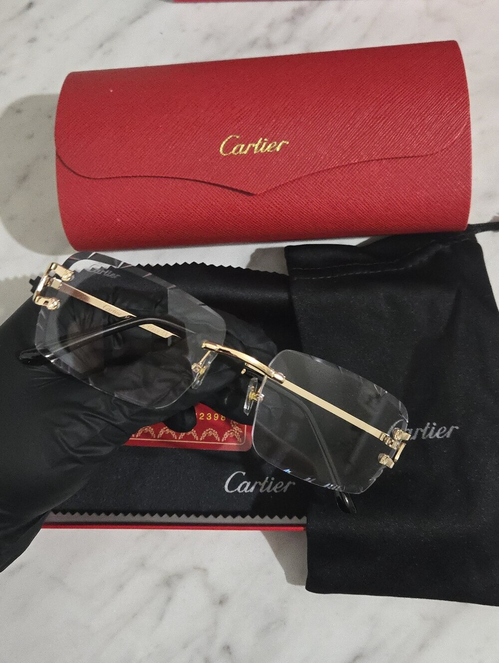 Cartier Rimless Sunglasses in Gold with Black Smoke Lenses